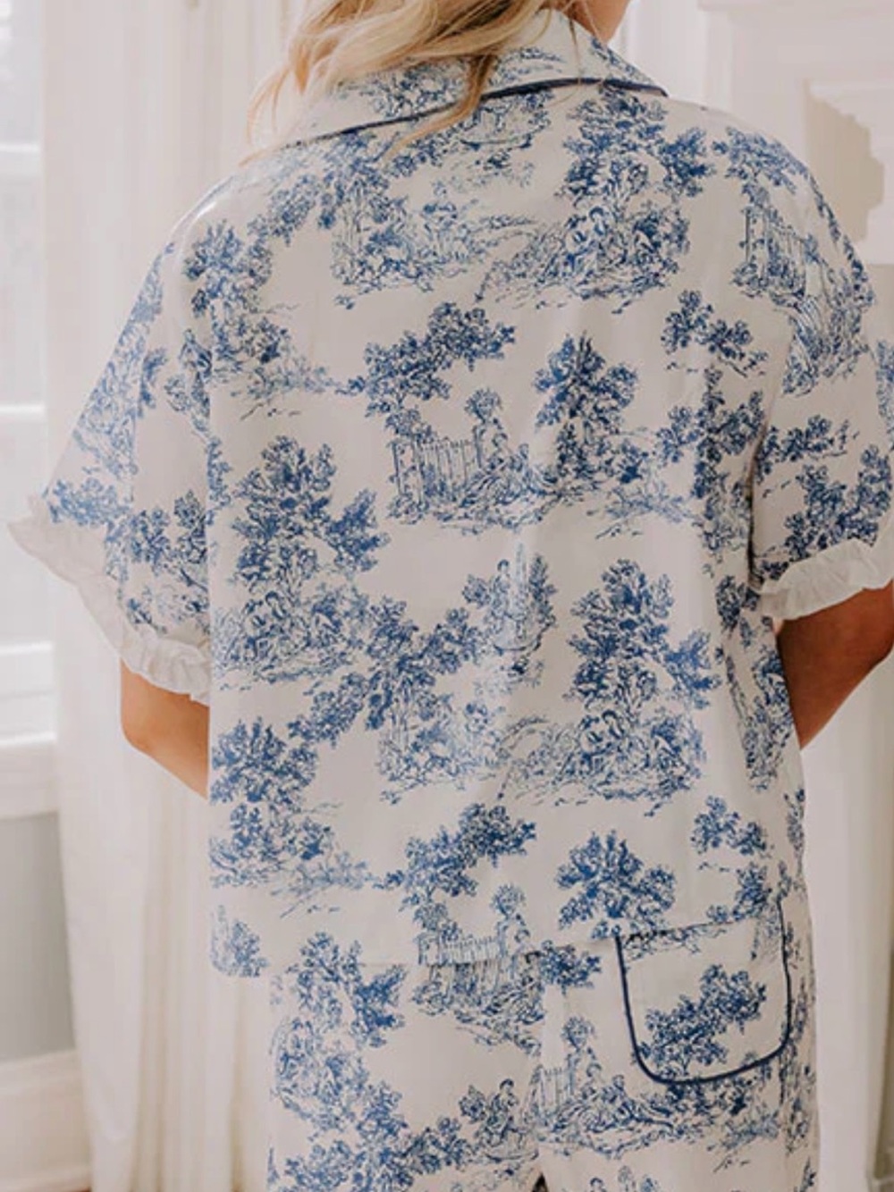 New Women's Blue Toile Short Pajama Set SZ MD - Picture 6 of 12
